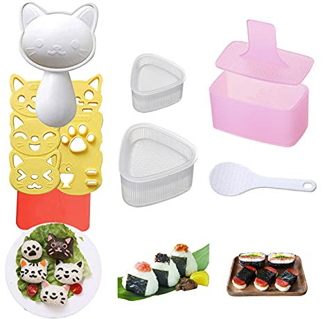 Musubi Reiskugel-Form, 3 Stück Onigiri-Form, niedliche Katzen-Kätzchen-Sushi-Form für Kinder, Maker Press, Klassen-Dreieck-Reiskugel-Maker, Sushi-Form-Set für Mittagessen, Bento-Box-Zubehör