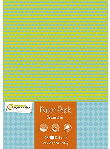 Avenue Mandarine CC058C - Paper Pack mit 96 Bogen (24x4), DIN A4, 21x29,7cm, 80g, ideal für Bastelprojekte, Geometrisch, 1 Pack