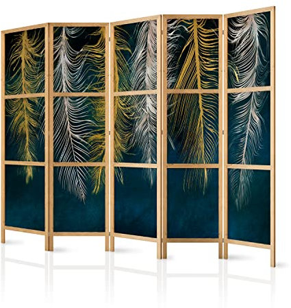 murando - Paravent Innen Raumteiler Holz Feder Textur Abstrakt 225x172 cm 5-teilig Japanische Trennwand Raumtrenner Room Divider Mobiler Sichtschutz Spanische Wand Raum Abtrennung b-A-10061-z-a