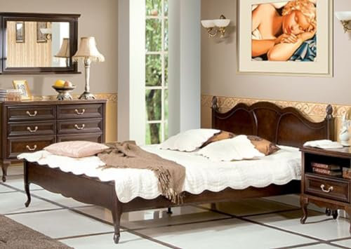 Casa Padrino Luxus Jugendstil Doppelbett Dunkelbraun 194 x 214,2 x H. 107,5 cm - Elegantes Massivholz Bett - Barock & Jugendstil Schlafzimmer Möbel
