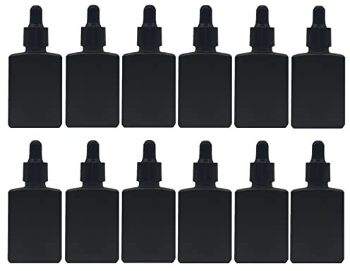 12PCS 1 oz Small Empty Essential Oil Drop Bottle 30ml Square Essence Glass Dropper Bottles Lab Dropping Serum Container (Matte black)