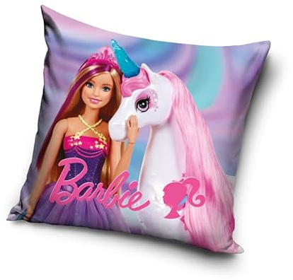 Kissenbezug Kopfkissenbezug Kinderkissenbezug für Mädchen 40x40 Barbie Einhorn violett