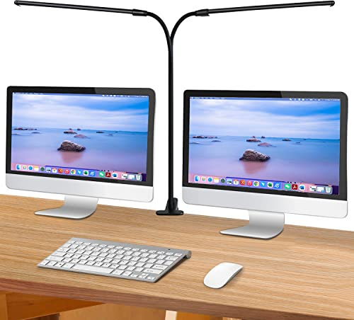 CeSunlight Clip Light, 13 Watts, 1200 Lumen, Clip Lamp, Clip Desk Lamp, Reading Lamp with 2 LED Tubes, Warm & Daylight & White Light, 3 Colors, 10 Dimmable Illumination Modes, Adapter Included