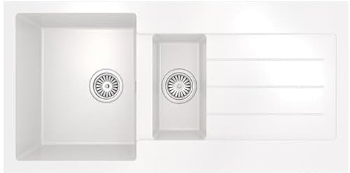 Liquida ELL15WH 1.5 Bowl Comite Reversible Inset White Kitchen Sink with Wastes
