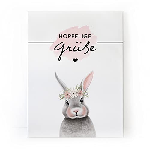 Interluxe Leinwand Keilrahmen - Hoppelige Grüße - Geschenk für Familie und Freunde, Ostern, Osterhase, Liebe