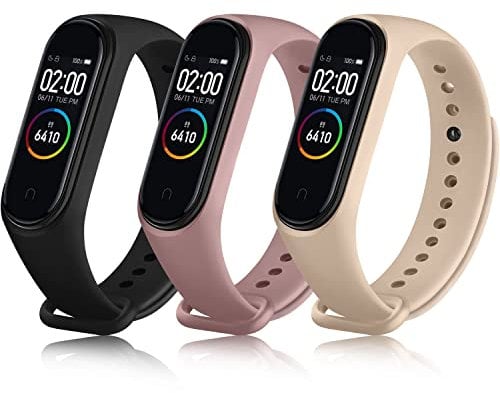 Vancle 3 Stück Armband für Xiaomi Mi Band 4 Armband/Xiaomi Mi Band 3 Armband, Silikon Original Uhrenarmbänder Classic Sport Ersatzband für Damen Herren, Schwarz+Milchtee Farbe+Rauch Violett