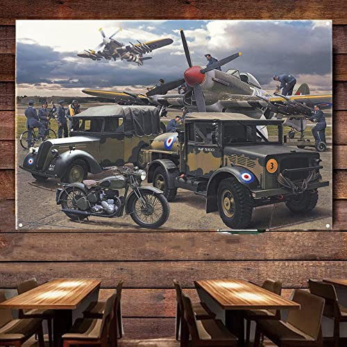 D-Day Air Assault – WW II Heavy Armor Weapons Poster Wandbehang Flagge – Mechanische gepanzerte Teilung Militär Art Deco Banner – Wandkunst Dekor Tapisserie