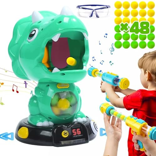 EagleStone Bewegliches Dinosaurier-Schießspielzeug für Kinder, Triceratops Dino-Schießspiele mit 2 Kanonen,48 Kugeln,LCD-Score-Aufzeichnung, für Jungen und Mädchen,Party Favor