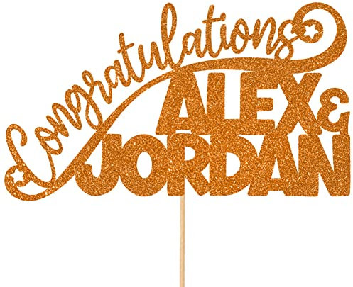 Personalised Congratulations Celebration Glitter Cake Topper - Copper Orange Any Name(s) Cake Decoration and Sprinkles - Any Occasion Party Decorations - Personalised Toppers for Cakes by Cakeshop