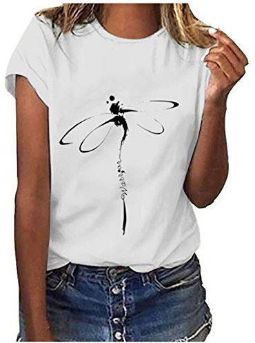 MeiLyviba T-Shirt Damen Sommer Kurzarm Mode Hemd Bluse O-Ausschnitt Motiv Sommershirt Oberteil Tops Pullover Casual Rundhals Damenbluse Kurzen Ärmel