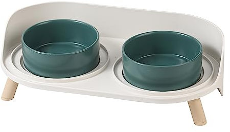 Elevated Ceramic Cat Bowl Set - Raised Double Dishes for Food & Water - Non-Slip Stand & Splash Proof - for Cats & Puppies - 2 x 480 ML - 16.2 OZ