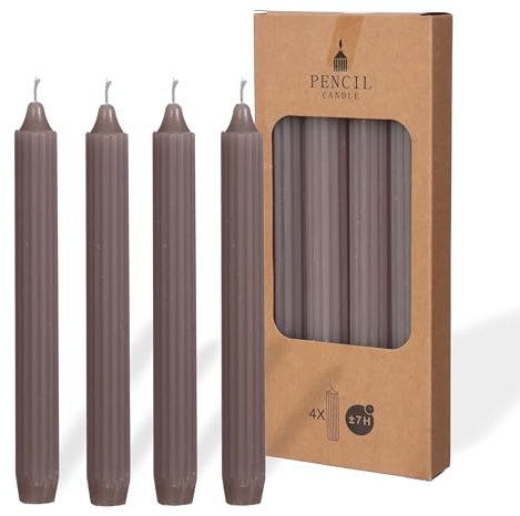 COMFORDER Stabkerzen Set, 4x Tafelkerzen einfarbig + gerippt, 20cm, 7 Stunden Brenndauer (Mauve)