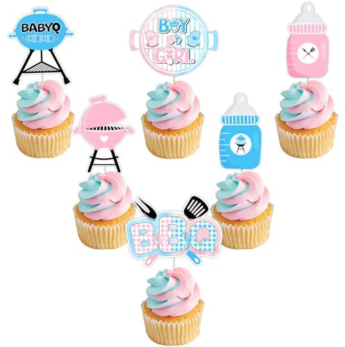 JOYMEMO Cupcake-Topper zum Aufdecken des Geschlechts – Rosa / Blau, 36 Stück – Kuchendekoration, doppelseitig, Babyq Cupcakes, Dekoration für Jungen oder Mädchen, Grillparty, Picknick-Thema,