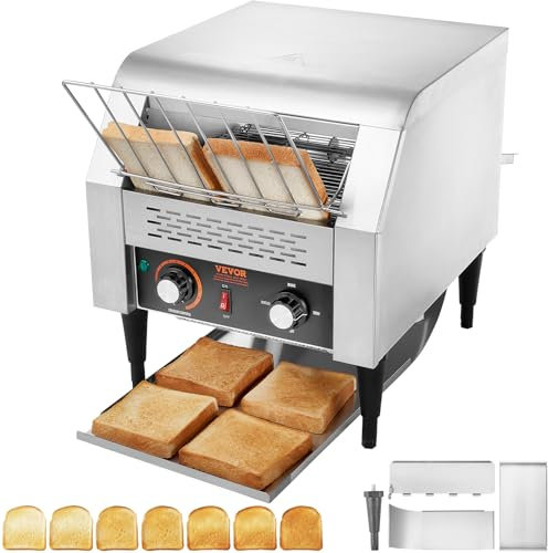 VEVOR Grille-Pain à Convoyeur Commercial 300 Tranche par Heure Toaster Grille Pain Inox 2200 W 7 Réglages de Vitesses avec Ramasse-Miettes pour Petit Pain Bagel Hamburger Boulangerie Restaurant Hôtel