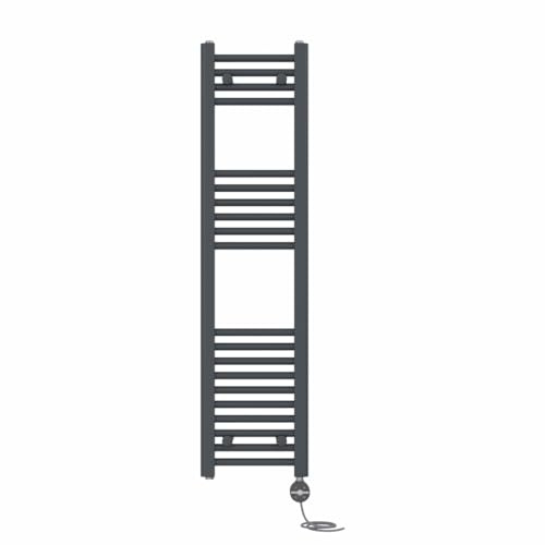 NRG Prefilled Straight Towel Rail Anthracite 1200x300mm 600W Touch LCD | Modern, Electric, Designer Radiator, Prefilled Glycol, IPX4, 2-10h Timer, T-Piece, No WiFi, No Valves