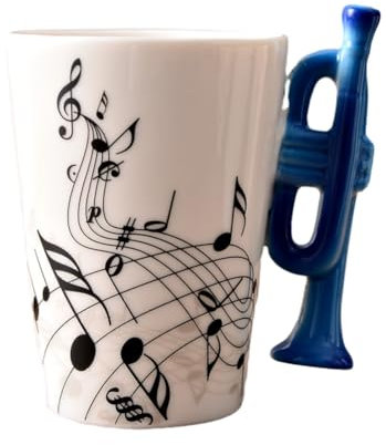 Ruuizksa 240 Ml Kreative Musik-Keramikbecher, Niedliche Kaffee-Tee-Milch-Tassen und Tassen mit, Neuheitsgeschenke, Trompete