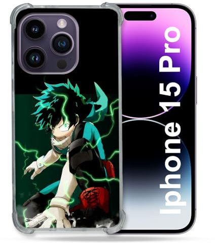 Cokitec Verstärkte Schutzhülle für iPhone 15 Pro (6,1 Zoll), Manga My Hero Academia, Deku