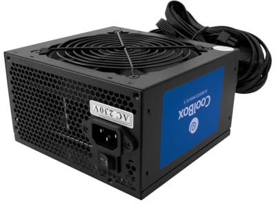 CoolBox PowerLine2 650 - Fuente de Alimentación PC 650W, 85% de Eficiencia, Ventilador 120mm Silencioso Termorregulado, Cables Planos 50cm, 12V Single Rail, PFC Activo, Negro