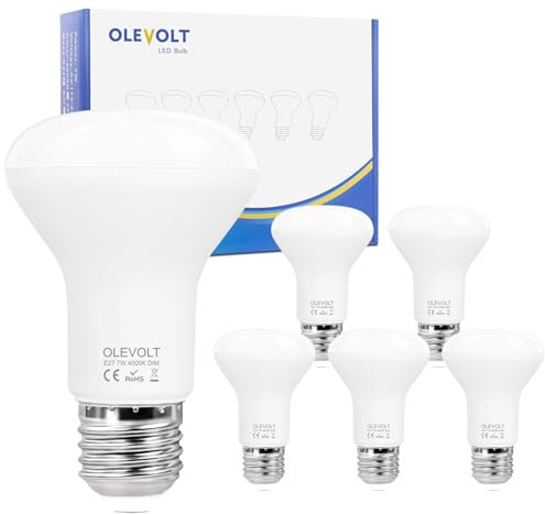 OLEVOLT E27 LED Dimmerabile 4000K Luce Bianco Naturale, 7W Riflettore R63 Equivalenti a 70W, Lampade Attacco E27, 6 Pezzi