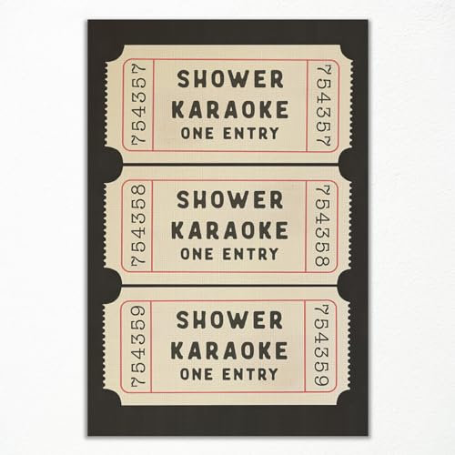 nghtuiyocw Karaoke-Ticket-Druck, Retro, schwarz, Badezimmer-Wandkunst, Leinwand, lustiges Poster, mädchenhaftes cremefarbenes ästhetisches Poster, trendiges Badezimmer-Gästezimmer, Wanddekoration,