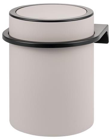 bremermann runder Kosmetikeimer Savona mit Softtouch-Oberfläche inkl. Wandhalterung zum Kleben oder Bohren mit Schwingdeckel, Abfalleimer aus Kunststoff, 5,5 Liter Fassungsvermögen (Taupe)