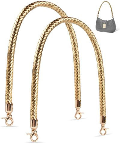 MEGAVOW 2 Stück Taschengriff Henkel, PU Ersatz Taschenriemen Taschengriffe Geflochten, Taschengurt PU Leder DIY Schulterriemen mit Metallhaken, für Tote Handtasche Umhängetaschen, Gold, 60cm