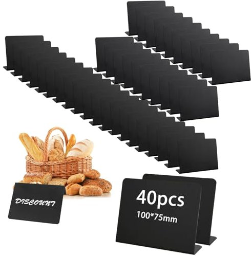 XCRPRT 40 Stück Mini Kreidetafel Klein, Kleine Tafeln Zum Beschriften Mini Tafel Set Buffet Schilder Hochzeit Party Tischkarten für Bar Café Geburtstag Hochzeit (Schwarz)