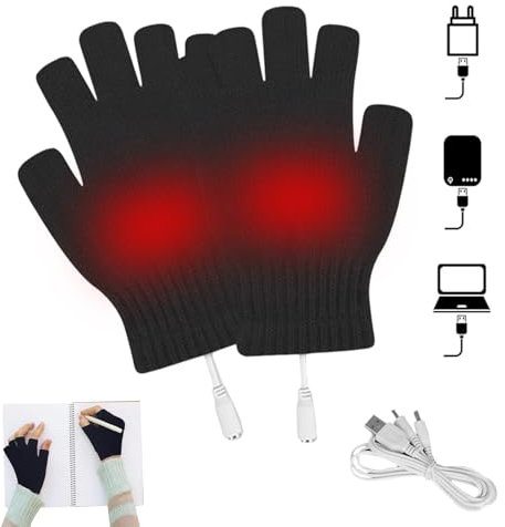 Beheizte Handschuhe über USB Fäustlinge, 2024 Unisex für Damen und Herren, Fäustlinge für den Winter für warme Hände Warm, zum Arbeiten am Laptop, Fingerlos und Fäustlinge, Strickhandschuhe,Waschbar