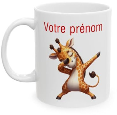 Mug tasse Personnalisable Personnalisé Prénom Texte animal animaux Girafe Qui Dab pour enfant et adulte