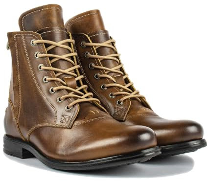 LMUIPMAA Stivali da Motociclista Uomo Stringate Stivaletti in Pelle Stivali da Corti Biker Casual,Marrone,41 EU