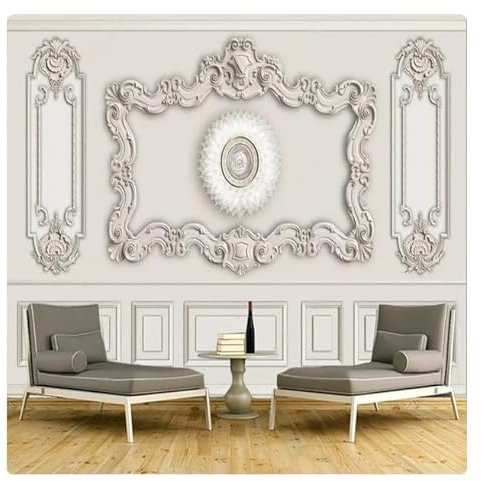 Carta da parati murale in stile europeo 3D in gesso bianco scolpito soggiorno TV sfondo muro * 150 cm x 105 cm (59,1 x 41,3 pollici)
