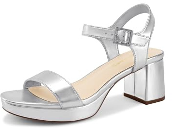 DREAM PAIRS Women's Platform Heels Party Sandals,Silver,7