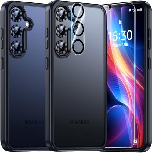 UniqueMe für Samsung Galaxy S25 Hülle - Handyhülle für Samsung Galaxy S25 Case, 5 in 1 Set Rundumschutz Schutzhülle Cover,1 Handyhülle & 2 Schutzfolie & 2 Kameraschutz - Schwarz