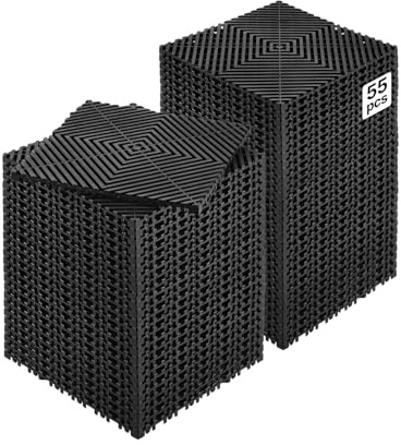 VEVOR Tappetino di Drenaggio ad Incastro, Cuscino Modulare ad Incastro con Giunzione, Piastrelle per Pavimenti Antiscivolo e Tappetino per Doccia Garage Giardino Cucina 310 x 310 mm 55 Pezzi Nero