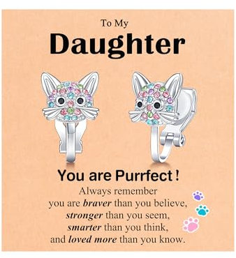 ORISPRE Hypoallergene Katzenohrclips für Mädchen, Geschenke für Enkelin, Tochter, Geburtstag, Valentinstag, Abschlussfeier, Edelstahl, Kein Edelstein