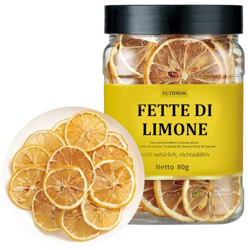 Fette di Limone Disidratate | Fette di Limone Naturale Puro 80 g | Adatto Per Spezie Per la Decorazione di Bevande