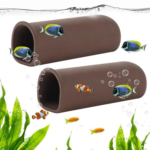 Editbar 2 Stück Aquarium Keramik Catfish Cave, 4 × 11 cm, Welshöhle Aquarium, Ton Fish Tank Zubehör,Garnelen Zubehör, für Garnelen, Fischlaiche, Lebendversteck, Ornament, Zucht(Braun)