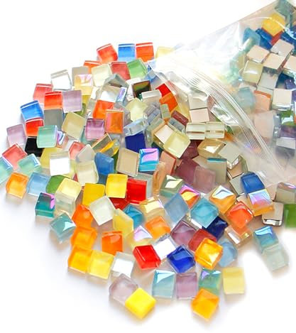 Mosaiksteine Daity Glassteine Glitzerkristall Mosaiksteine zum basteln set mit Pulverdichtmasse Quadrat Dekosteine für Mosaik Basteln, Fotorahmen, Vase, Untersetzer, Spiegel 1kg bunt