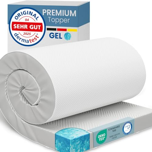 ELONEO Gel Topper 120x200cm, coprimaterasso in schiuma memory gel alta 8 cm, rivestimento in rete 3D traspirante, comodo coprimaterasso per letto e letto boxspring, incl. passanti angolari