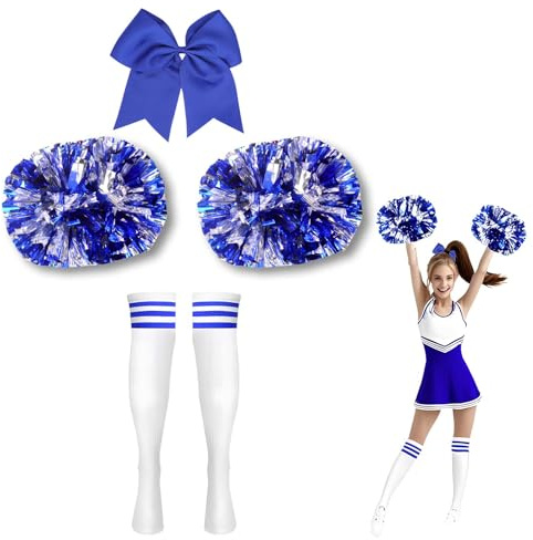 Cheerleader Pompons Set – Blau, mit 2 Pompons, 1 Haarband & 1 Paar Strümpfe – Hochwertig & Leicht