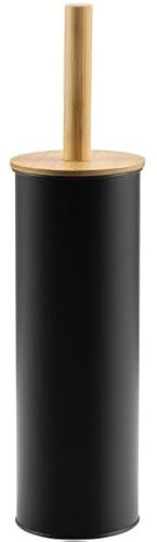 New Bamboo Lid Toilet Brush Holder – Matte Black Bathroom Toilet Brush with Bamboo Handle, Powder Coated Finish – Modern Toilet Accessory N-27