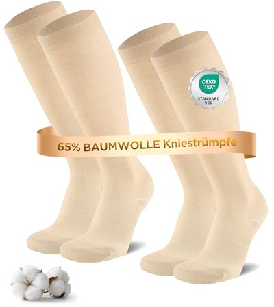 Niofind Kompressionsstrumpor Dam och Herr, 2/4 Par, 65% Bomull | Knähöga med bred mudd, sömlös tå samt förstärkt häl och tå; stödstrumpor för resor, sport och långa arbetsdagar