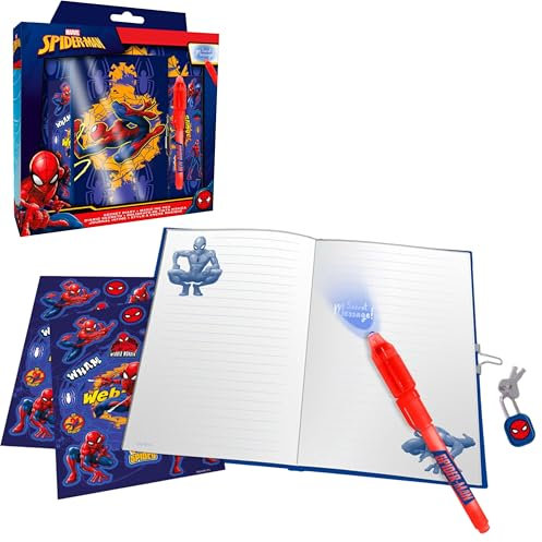 5Pcs Marvel Spiderman Secret Diary Set for Boys – Lockable Journal with Keys, Magic UV Ink Pen, Stickers & Notepad – Superhero Stationery Gift for Kids Ages 4+