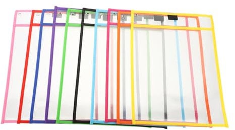 GRIRIW 10Pcs Multi Function Dry Erase Sleeves Sheet Protectors for Easy Writing and Wiping Reusable File Pockets for Worksheets for School and Home Use