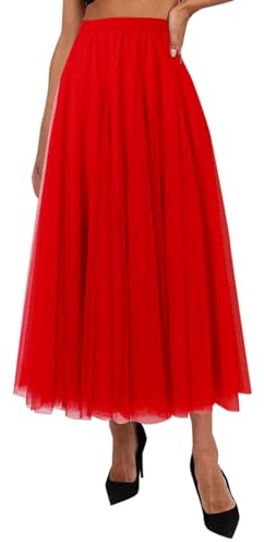 YCBMINGCAN Damen Rock Sommer,Damen Tüllrock Lang Festlich, Plissee Maxirock für Hochzeit und Party, Mehrlagiger Prinzessin Rock mit elastischem Bund, Eleganter A-Linie Abendrock für Frauen