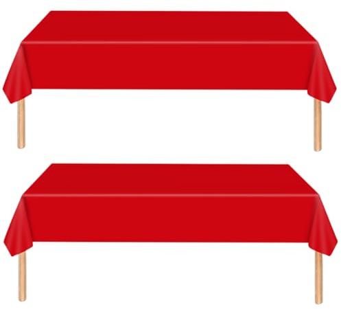 MOMAHUA 2 Stück Tischdecke Rot Plastiktischdecke 137x274cm, Tischtuch Rechteckige Tischabdeckung Gartentischdecke Outdoor Table Cloth für Gastronomie, Feste, Party, Hochzeiten oder Haushalt