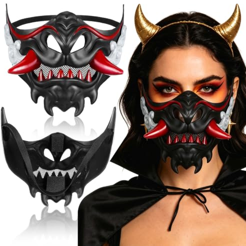 IMIKEYA Samurai Maske Schwarz Cosplay Halbgesichtsmaske Party Japanische Stil Atmungsaktiv Elastisch Handgefertigt BüHnenmaske Kostüm Zubehör Bühnenauftritt und Kostümveranstaltungen Männer