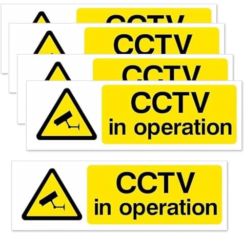 5 Pcs CCTV in Operation Sign,Security Waterproof CCTV Signs Warning Stickers,Surveillance Camera Plastic Window Sticker,for Outdoor Inside Home Self Adhesive 15x5cm Small Cameras Hold Signage Stick