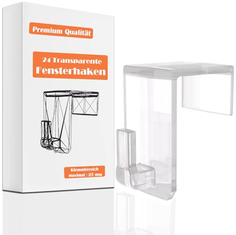 FYOJAIC Fensterhaken, Transparente Türhaken hängend (24 Stk), Haken für Fenster Deko, Aufhänger Fensterdeko, Lichterkette - zum Einhängen (Klemmbereich maximal : 25 mm)