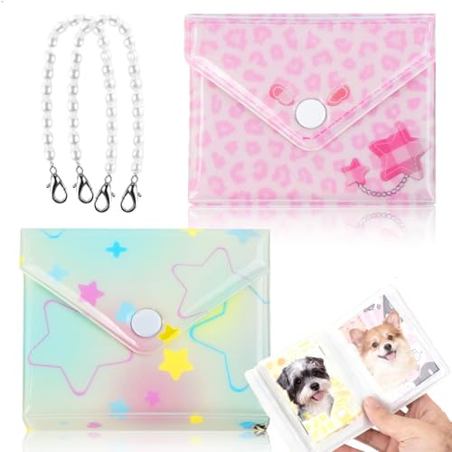 K-Pop Photocard, Mini Fotobuch, 3 Zoll Mini Fotoalbum von Karten Sammelalbum, K-Pop Fotokarten mit Perlenanhänger für Fotosammlung, Tickets und Notizen, 2 Stück